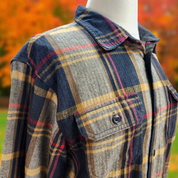 Orvis Shacket XL Men Brown Plaid Flannel Cotton Button Front Outdoor Camp Cabin - Picture 7 of 16